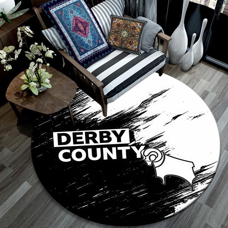 Круглый ковер с принтом Derby County FC, Нескользящий моющийся круглый ковер для гостиной, спальни, игровой комнаты, Декор для спортивного болельщика, Праздничный подарок на день рождения