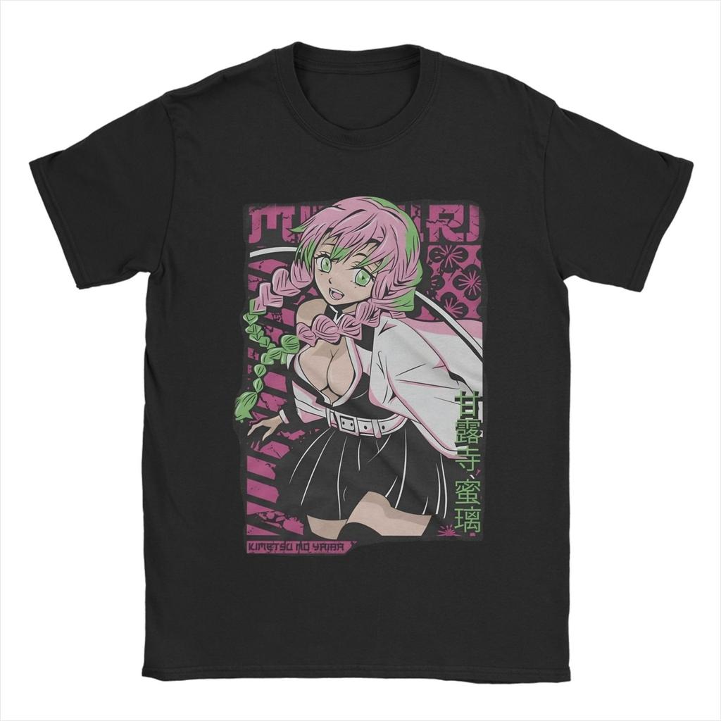 Футболка Mitsuri Kanroji Demon Slayer для мужчин, футболка Love Hashira, новинка, хлопок, с круглым вырезом, с коротким рукавом, с принтом, одежда