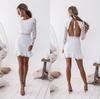 Women Sexy Long Sleeves Evening Party Short Mini White Dress Bodycon Backless Dress