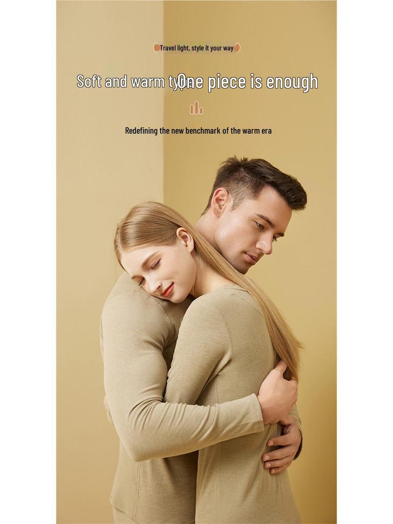 Женский теплый комплект нижнего белья из кашемира и шелка: Двусторонние брюки и топ с начесом для поддержки талии и живота.