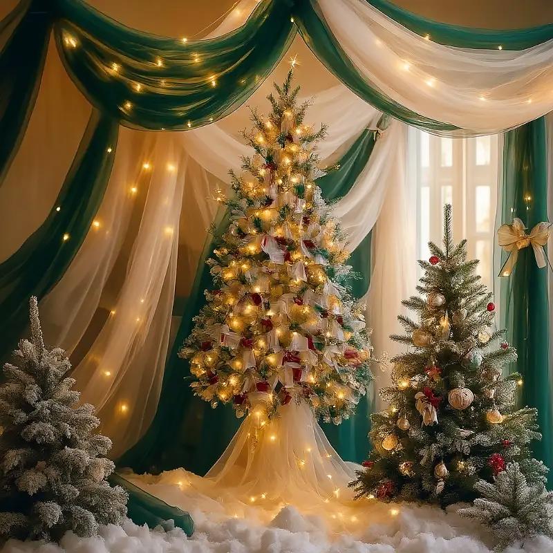 1 шт. Натуральное украшение для вечеринки, Сверкающий сценический фон, Струящаяся марлевая занавеска, Романтичное мягкое свадебное украшение