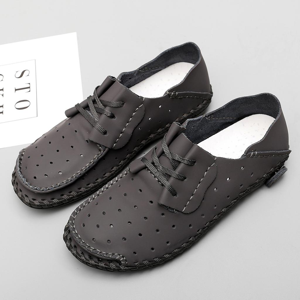 Модные летние и осенние мужские повседневные туфли из дышащей британской кожи с мягкой подошвой Lazy Hollow Большие кожаные туфли Bean Shoes