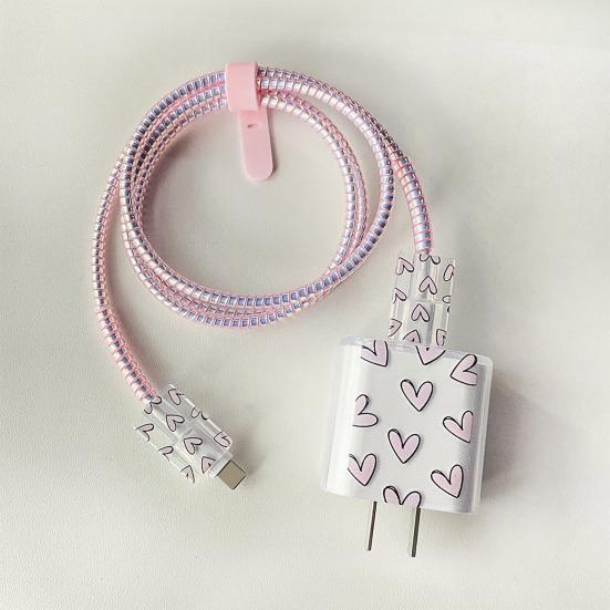 Защитный чехол для кабеля зарядки Love Pattern для зарядного устройства Apple 18/20 Вт, прозрачная защитная веревка, износостойкая всесторонняя защита, аксессуары для телефонов