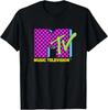 MTV Music Television Ретро 80-х Неоновый Розовый Шахматный Логотип 100% Хлопок Футболка Мужские Футболки Топ