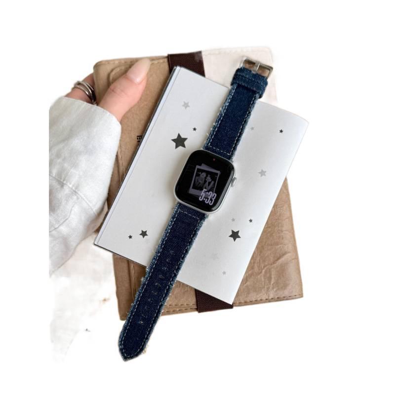 Совместимый джинсовый кожаный ремешок для Apple Watch Series S11, S10, iWatch 9876SE, Huawei FIT4, Xiaomi 9 Pro