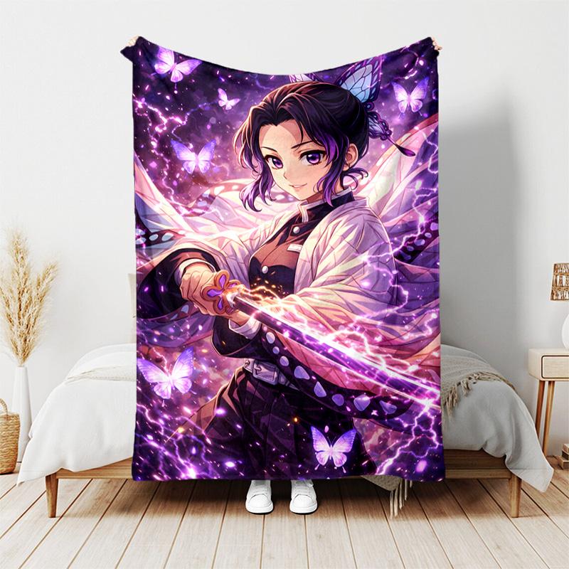 Demon Slayer Kochou Shinobu printed throw blanket—lightweight,soft,warm;versatile blanket for all seasons—perfect as &air-conditioning throw,nap blank