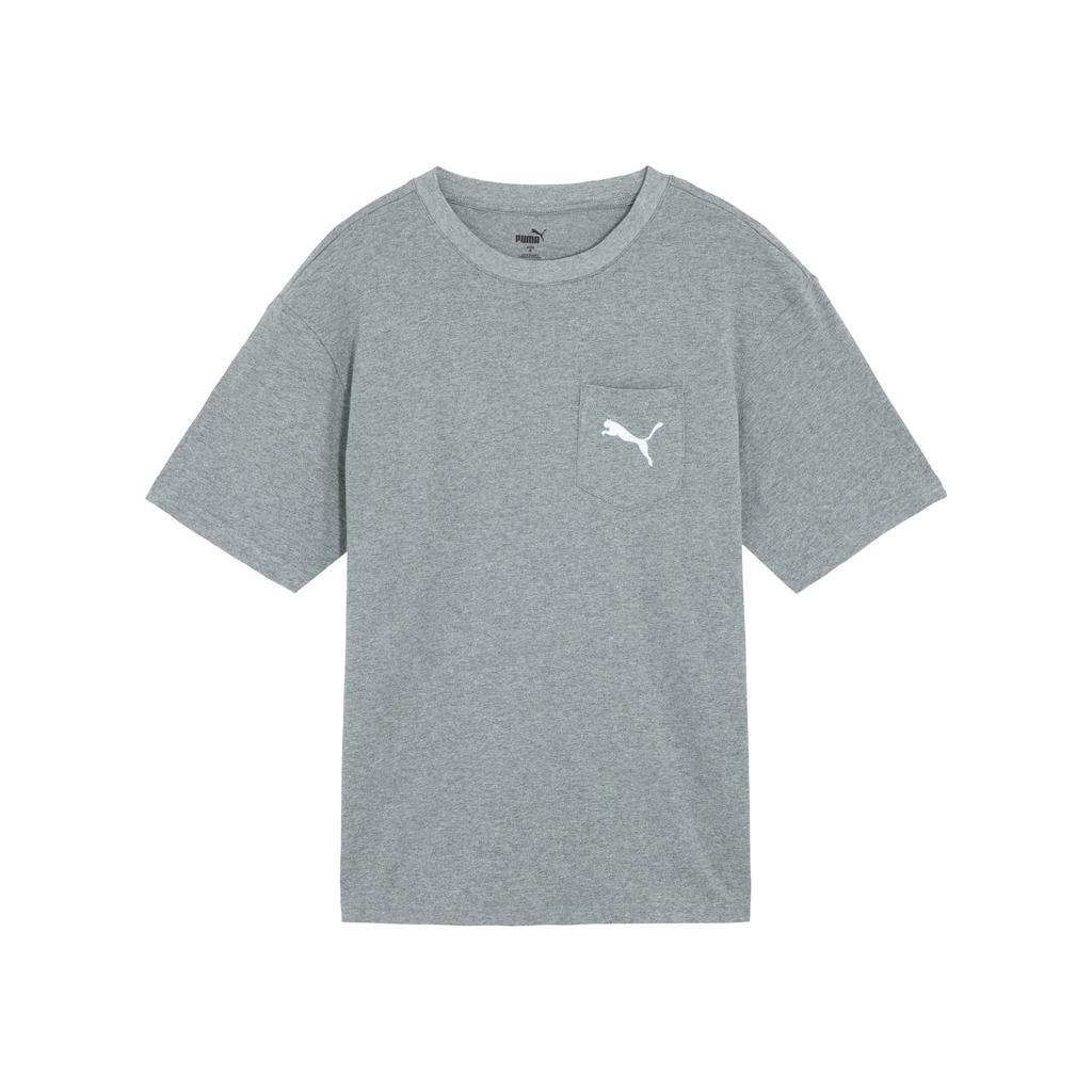 Puma Футболка с карманом 2.0, однотонная, свободная, повседневная, хлопковая, с карманом, с коротким рукавом, унисекс, топы, серая 683482-03