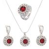 Мода Круглый Красный Кристалл Горный Хрусталь Серебряный Цвет Обручальное Кольцо Серьги Ожерелье Набор