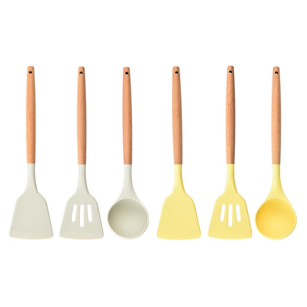 Silicone Kitchenware Cooking Spatula Soup Spoon With Wooden Handle Non-stick Cookware Spatula Kitchen Cooking Tool