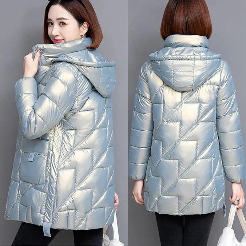 Winter Women Down Cotton Jacket Loose Mid-length Hooded Warm Thicken Outwear Casual Female Parkas Overcoat