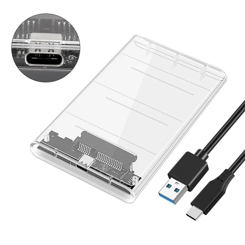 Прозрачный корпус для HDD/SSD 2,5 дюйма, адаптер SATA на USB 3.0 Type-C 3.1, портативный внешний бокс для жесткого диска, без инструментов