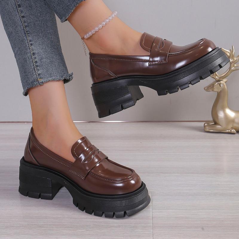 2024 Лидер продаж женской обуви весна-осень мода круглый носок неглубокий носок средний каблук однотонные слипоны женские лоферы