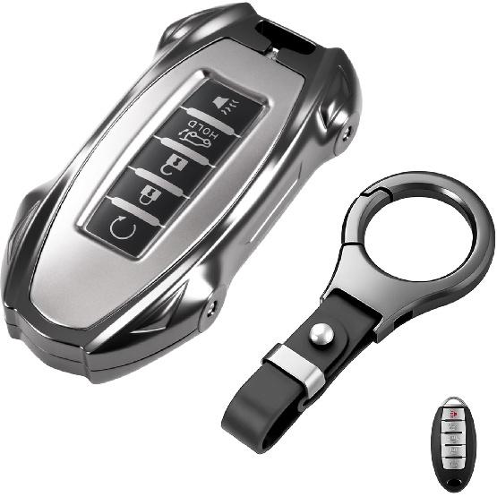 for Nissan Heavy Key Fob Cover with Keychain Zinc Alloy Metal Key Fob Case Compatible with Altima Armada Maxima Murano Sentra Rogue Pathfinder (Round