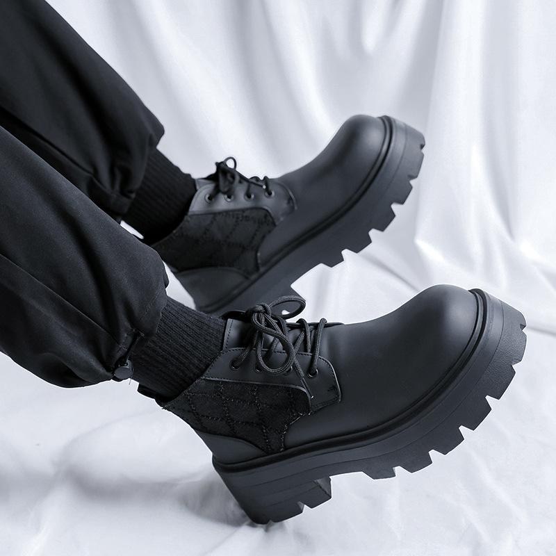 2024 new men's shoes spring and autumn casual big head leather boots thick sole inner height increase Martin boots 77068-R