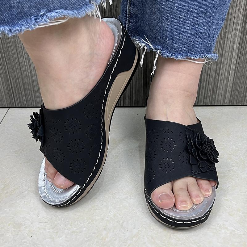 Lucyever Flower Platform Wedges Heels, женские тапочки с толстой подошвой и открытыми носками, женские летние туфли 2024 года, повседневная обувь больших размеров 43
