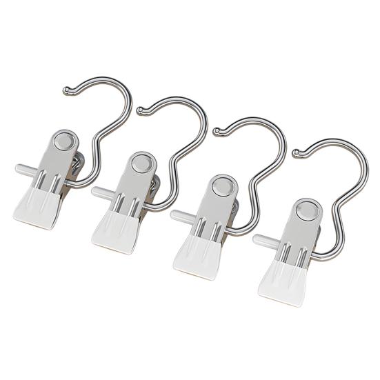 4Pcs Multifunctional Clothespin with Metal Hook Windproof Anti-slip Traceless Strong Grip Heavy Duty Sock Towel Hat Underwear Laundry Hanging