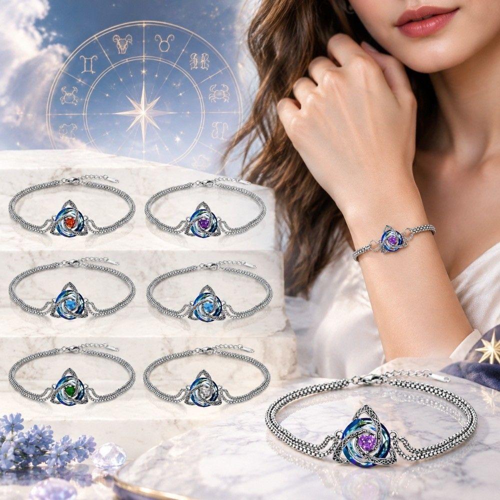 Zircon Accent Celtic Witch's Knot Bracelet Adjustable Chain Zodiac Signs Bracelet Office
