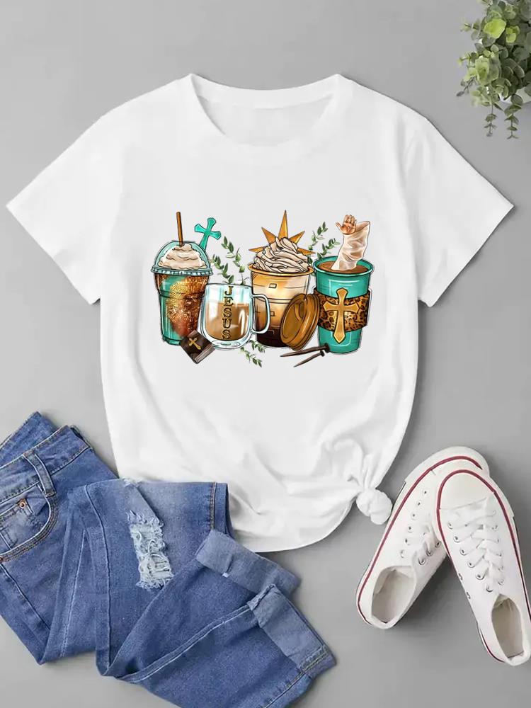 (Азиатский размер) Женская модная футболка Faith Love Trend, милый стиль, модная футболка с короткими рукавами, одежда с принтом, женская повседневная футболка, женские футболки с графикой