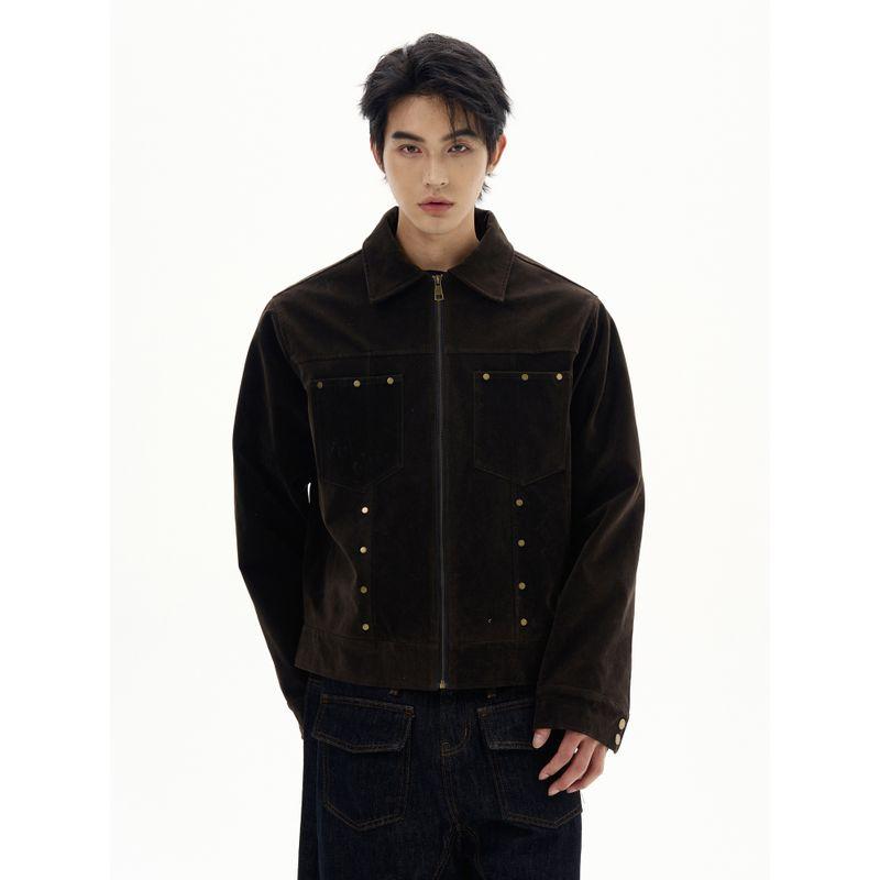 Kisko American Retro Suede Studded Lapel Jacket for Men and Women, Handsome Trendy Brand Loose Casual Jacket for Couples