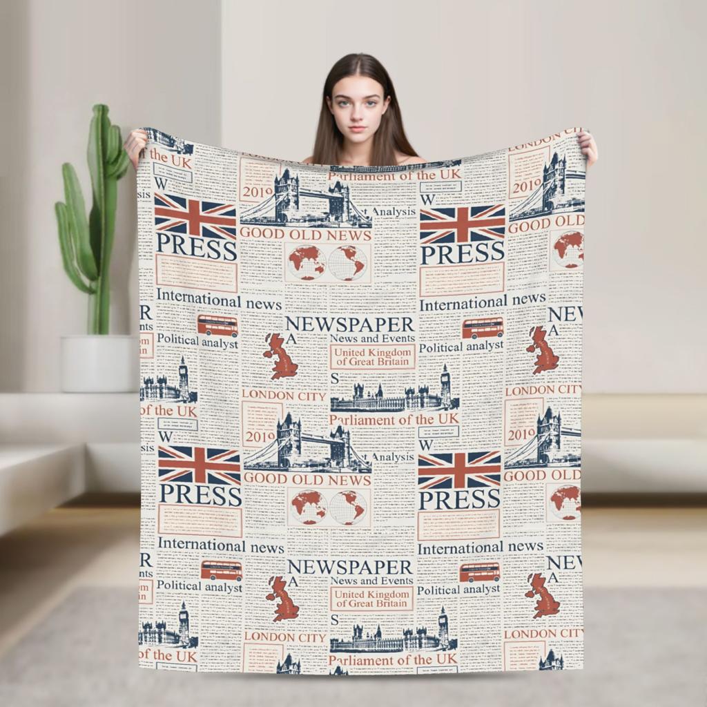 Union Jack Flag Knitted Fashion Blanket Flannel UK United Kingdom Great Britain British Warm Throw Fashion Blanket for Outdoor Travel Breath