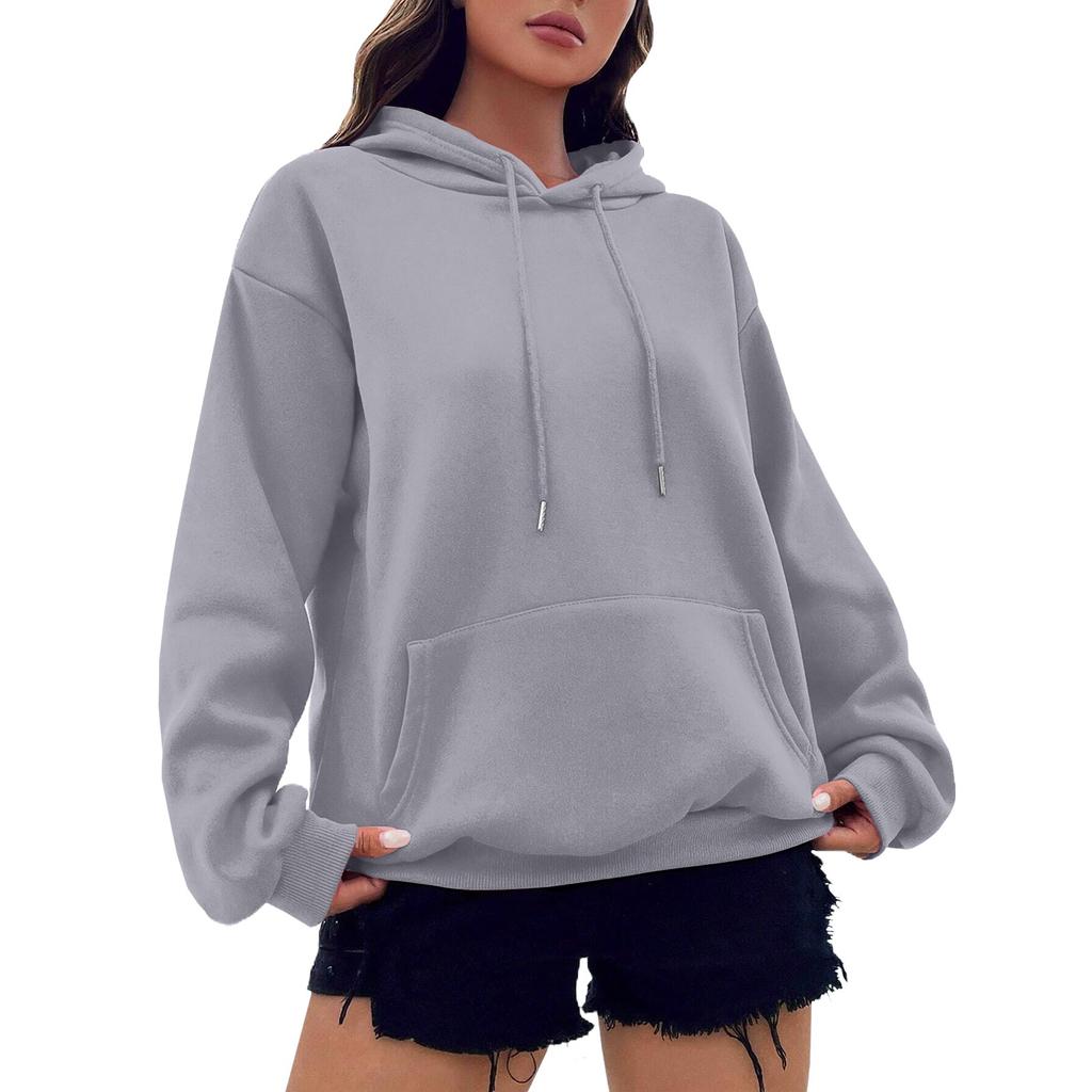 Женская модная осенне-зимняя однотонная свободная флисовая толстовка с длинным рукавом и капюшоном