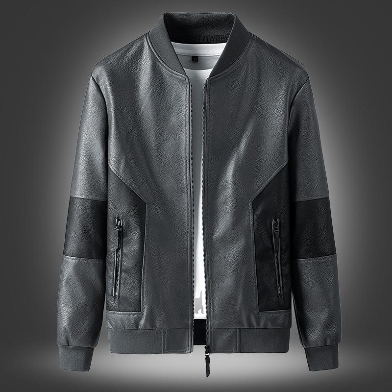 Men's Brand Leather Jacket Slim Motorcycle Jacket Wear-resistant PU Leather Jacket Fashion Trend Motorcycle Zip Jacket Casual Street Windbreaker