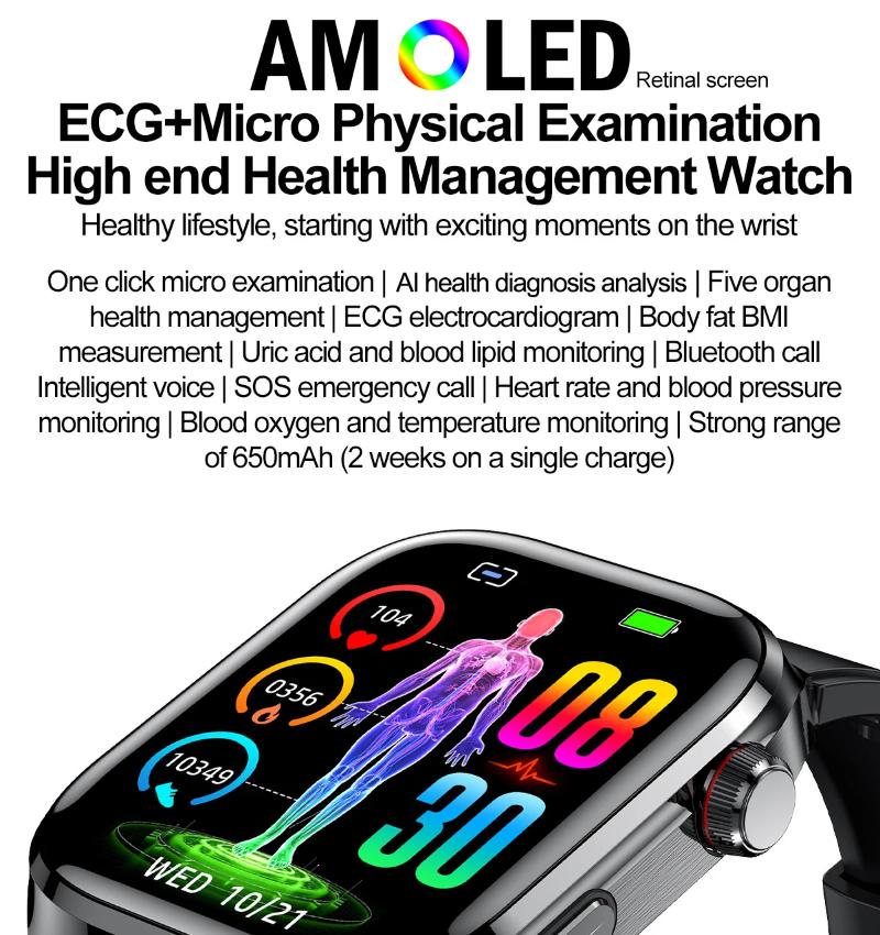 2025 Новые Точные Смарт-часы для Измерения Жира в Крови и Мочевой Кислоты Мужские Микрофизическое Обследование Здоровье Пяти Органов Часы Bluetooth Звонок Смарт-часы