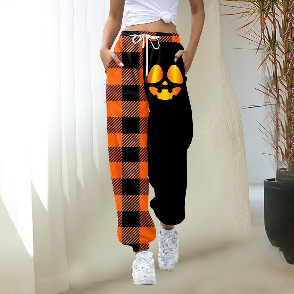 Женские повседневные модные рождественские принты, повседневные брюки с эластичной резинкой на талии и завязками на шнурке