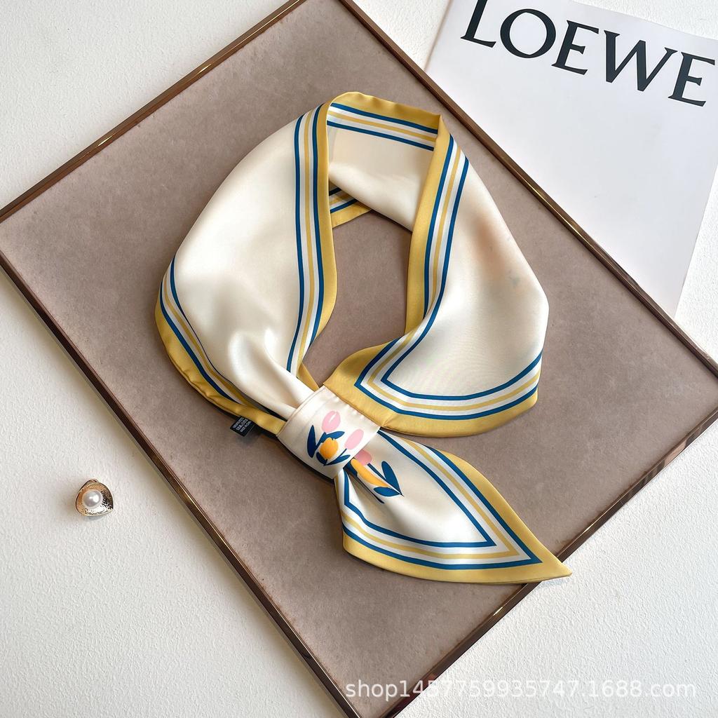 Silk Scarf Small Long Square Scarf Women'S High-End Neck Protection Scarf Professional Matching Shirt Scarf