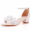 7cm Round Head Square Heel Thick Heel Shallow Mouth One-strip Sandals Pure White Flower Bride Wedding Photography High Heel Sandals