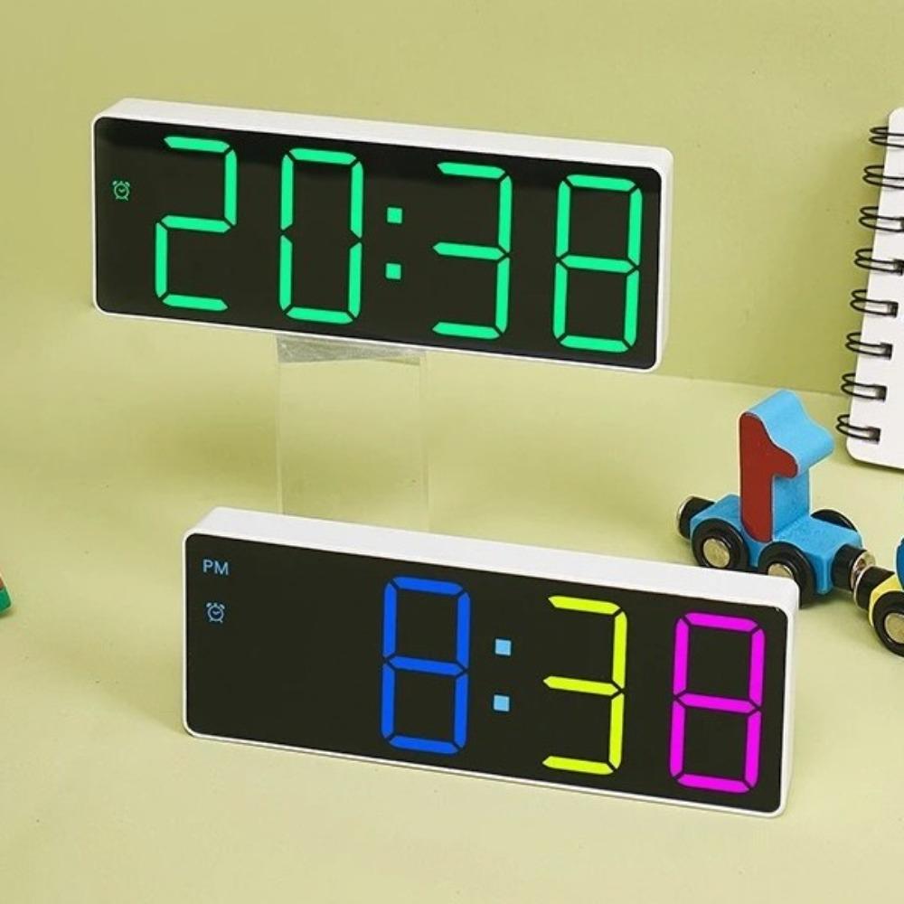 RGB Colorful Alarm Clock LCD Display 4 Digitals LED Digital Clock with Temperature Date Adjustable Brightness Electronic Clock