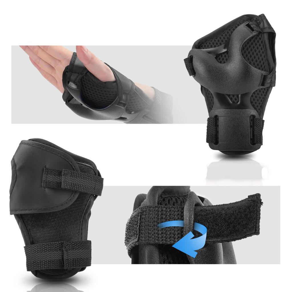 Детская защитная экипировка для юниоров Детские наколенники, налокотники и защита запястий для скейтбординга и Размер Розовый и черный [lulubelle] Набор из 6 предметов, Велоспорт, S,