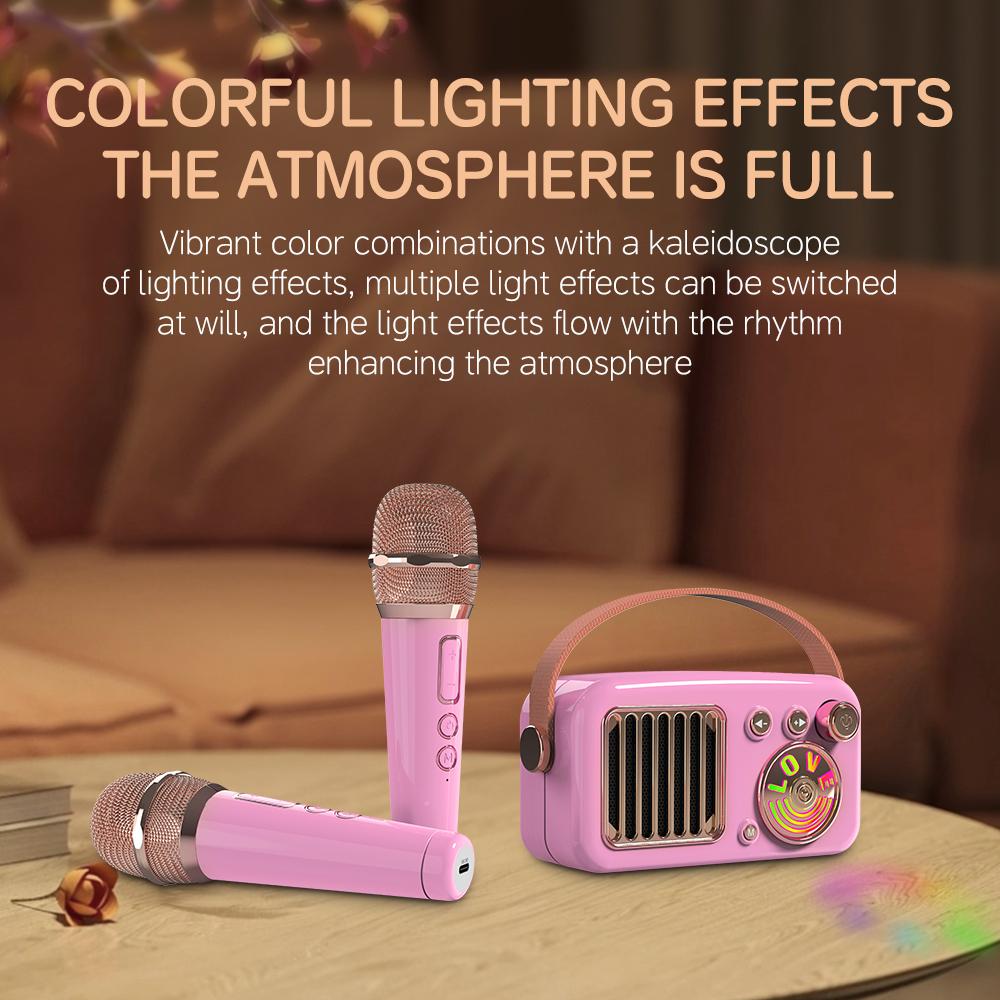 CYBORIS T4 Портативная ретро детская караоке-колонка 15 Вт для домашних развлечений, Bluetooth-совместимая колонка с 2 микрофонами
