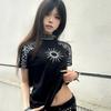 Черные футболки для девочек Y2K футболки с коротким рукавом крутые женские спортивные топы уличная мода леди сексуальные футболки