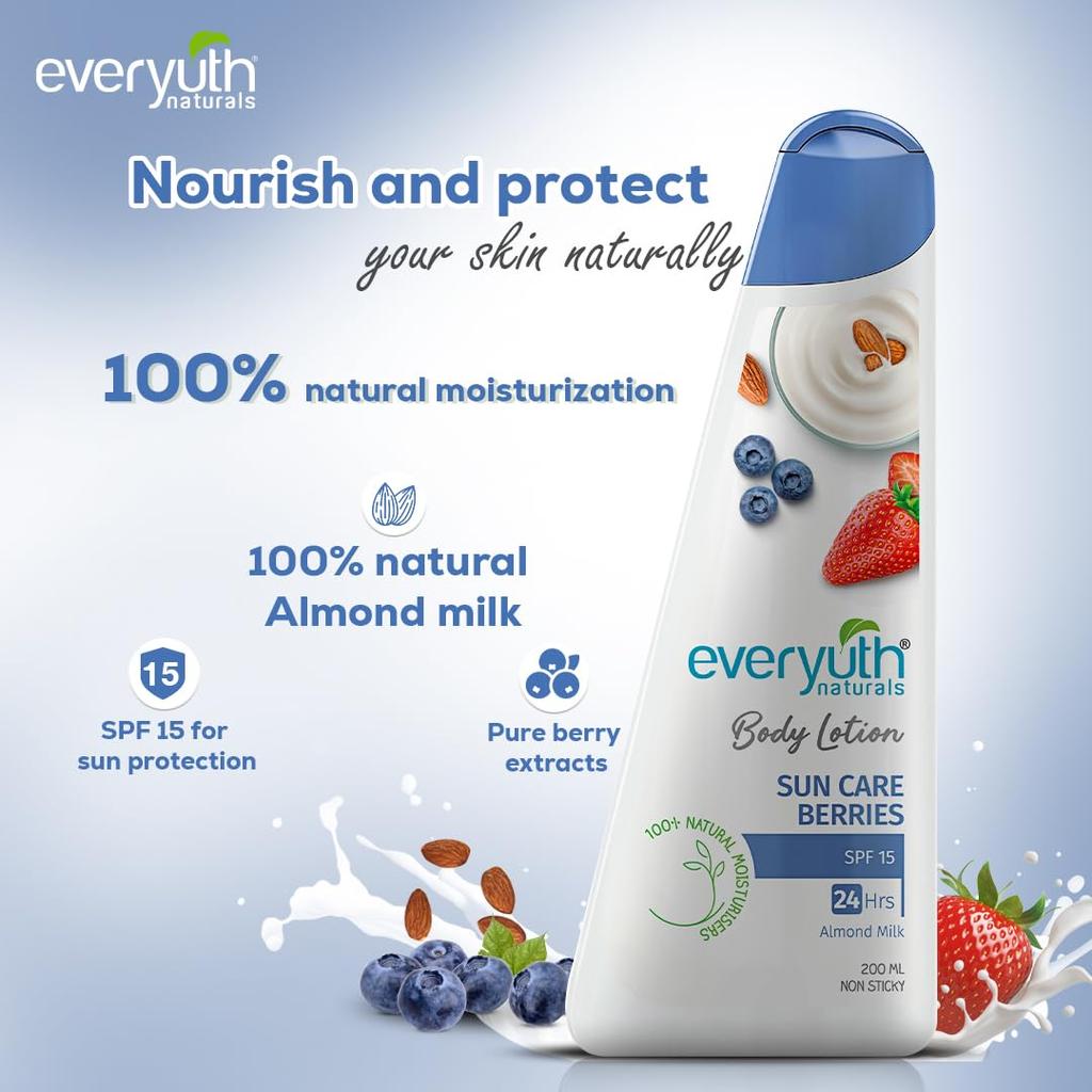Everyuth Naturals Солнцезащитный лосьон для тела «Ягоды» 500 мл С SPF 15 Для увлажненной мягкой кожи Длительное увлажнение Ежедневное использование Для всех типов кожи
