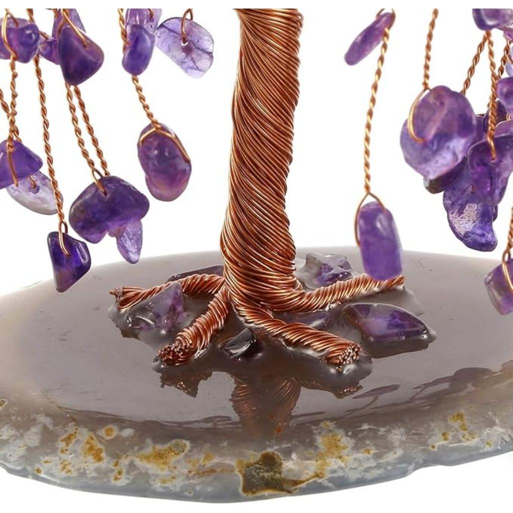 Natural Healing Amethyst/Lapis Lazuli Crystal Money Tree Tumbled Gemstone Stones Money Tree, Feng Shui Ornaments Home Decoration for Wealth and Luck