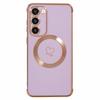 For Samsung Galaxy S23 Case Compatible with MagSafe Electroplated TPU Phone Cover Hollow Love Hearts