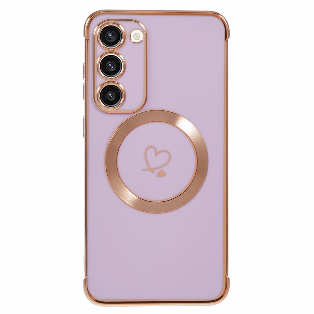 For Samsung Galaxy S23 Case Compatible with MagSafe Electroplated TPU Phone Cover Hollow Love Hearts