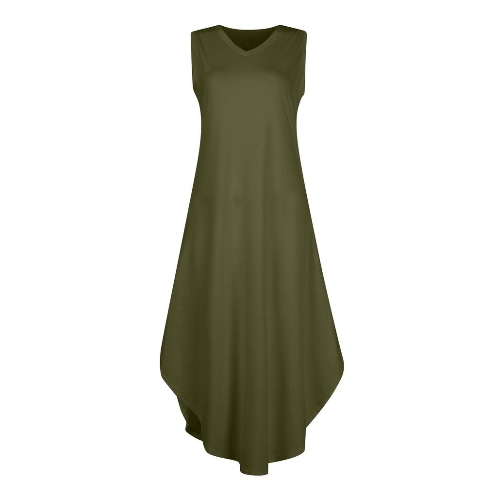 Women's 2024 Summer Casual Loose Sundress Long Dress Solid Color Sleeveless V Neck Split Tshirt Maxi Dresses