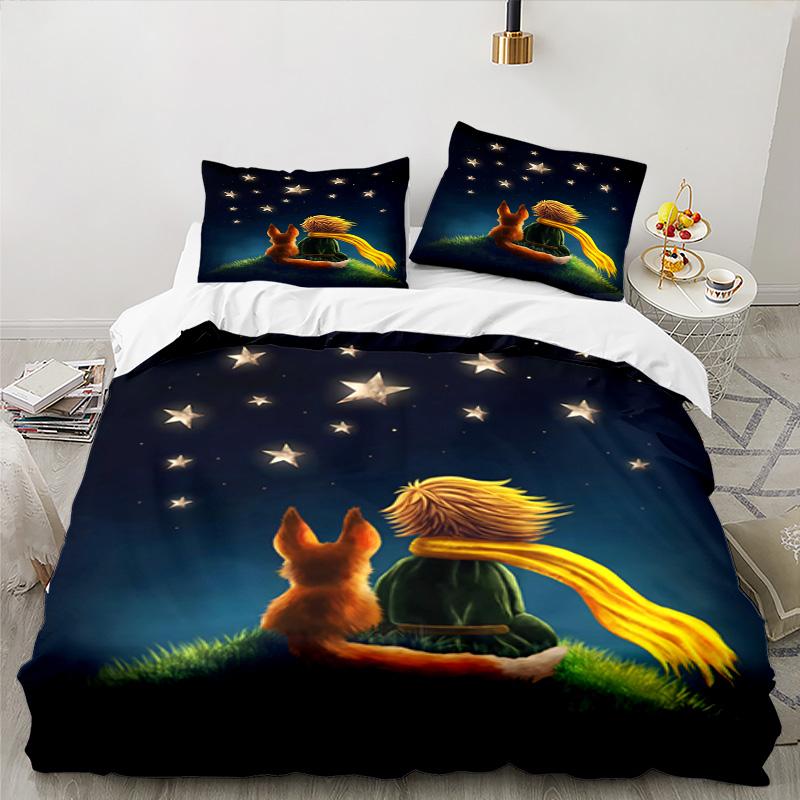 3PCS Little Prince Bedding Set Printed Duvet Cover Closure Includes 1 Duvet Cover & 2 Pillowcases for All Seasons Bedroom Decor