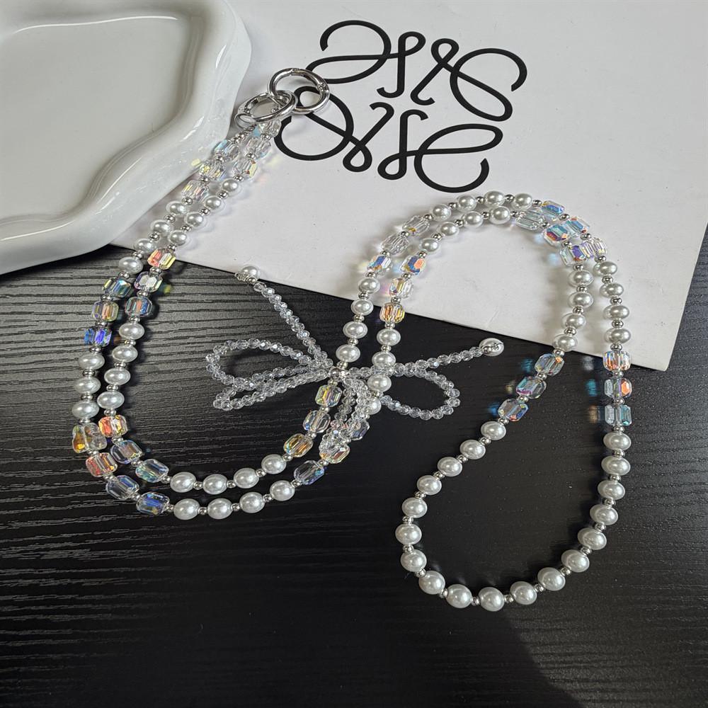 Pvc Long Crossbody Phone Lanyard With Crystal Beads And Bow For Women And Men