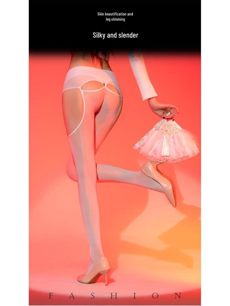 Aurora Shiny Black Silk Garter Stockings with Red Edge - Seamless, Sexy & Removable