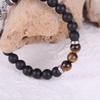 MATT STONE BRACELET     8mm Matt Onyx Stone Bead Bracelet with Reptile Design Lobster Lock, Brown Tiger Eye Stones