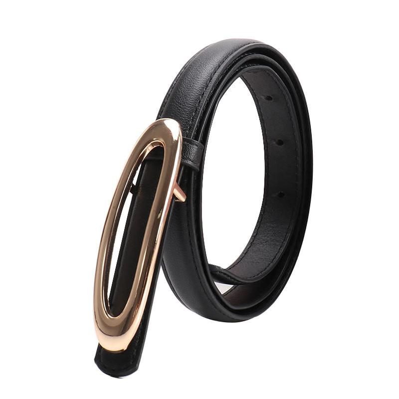 Minimalist Women Leather Belt With Elliptical Flat Buckle For Dress And Jeans