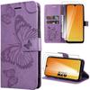 Protective Case - BOOLING - for Samsung Galaxy A26 5G - Butterfly Pattern - Purple Synthetic Leather - 2 Tempered Glasses