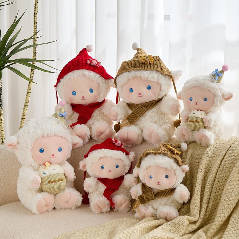 Белая плюшевая игрушка-овечка с наполнителем из полипропиленового хлопка для подарка детям и коллекционирования