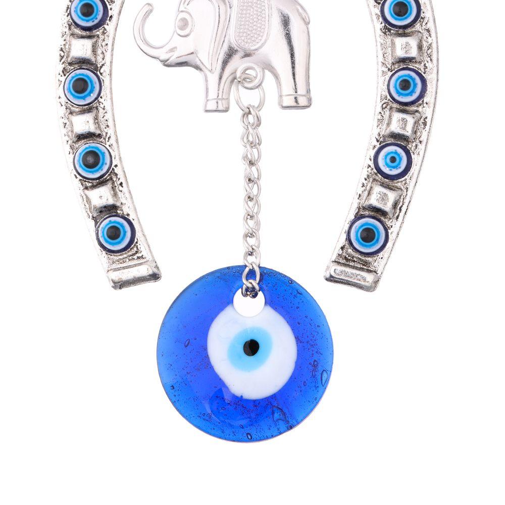 Blessing Ornament Car Pendant Hanging Ornament Evil Eye Horseshoe with Elephant Navy Blue