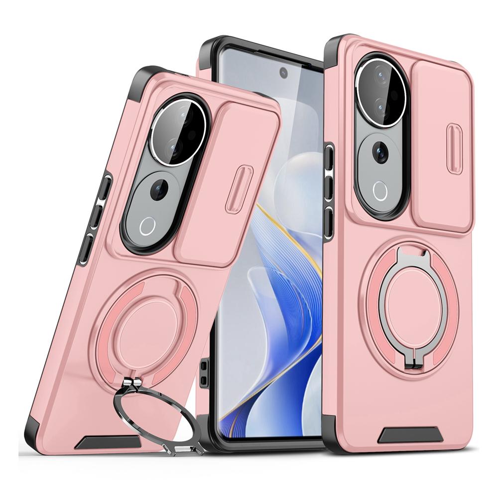 KEYSION 360°Rotating Ring Stand Phone Case for VIVO V40 Pro 5G Slide Camera Protection Magnetic Shockproof Cover for VIVO V40 5G