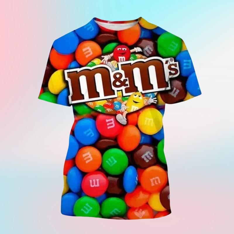 Мужские футболки с 3D-принтом M&m's Chocolate Beans, круглый вырез, короткий рукав, модные, хип-хоп, оверсайз, Харадзюку, Y2K, унисекс