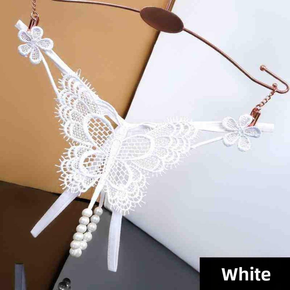 Embroidered Butterfly Flower Lace Pearl Panties Low Waist Thin Belt Thong  Valentine's Day Gift